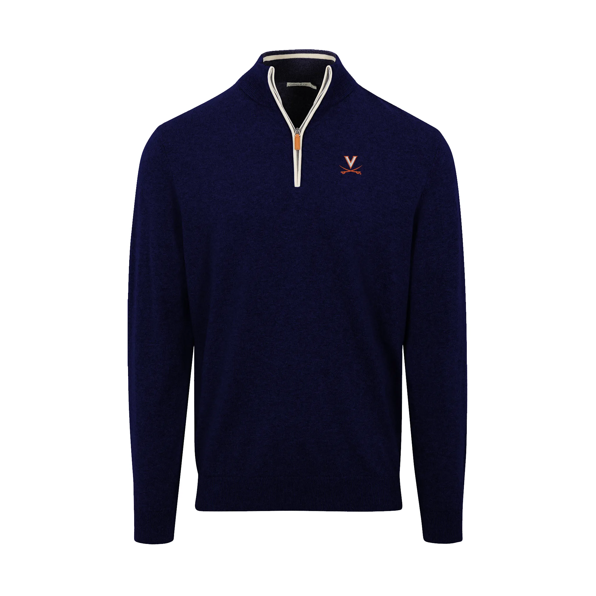 Virginia Navy with White Trim Luxury Touch Cotton and Cashmere Quarter Zip Sweater