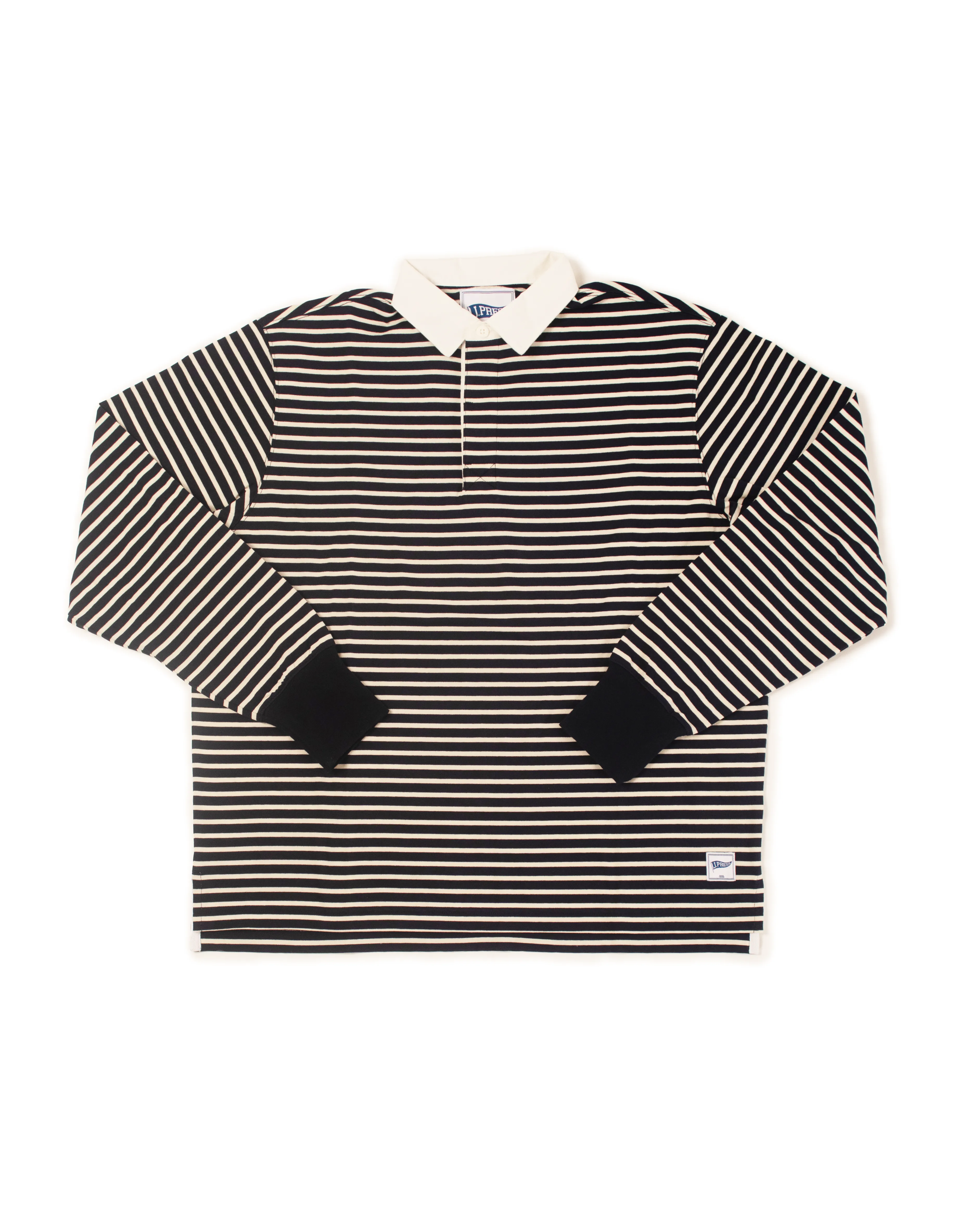 WHITE/NAVY BRETON STRIPE RUGBY SHIRT