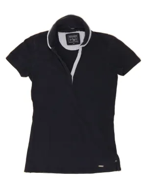 WOOLRICH Womens Stretch Polo Shirt UK 8 Small Navy Blue Cotton