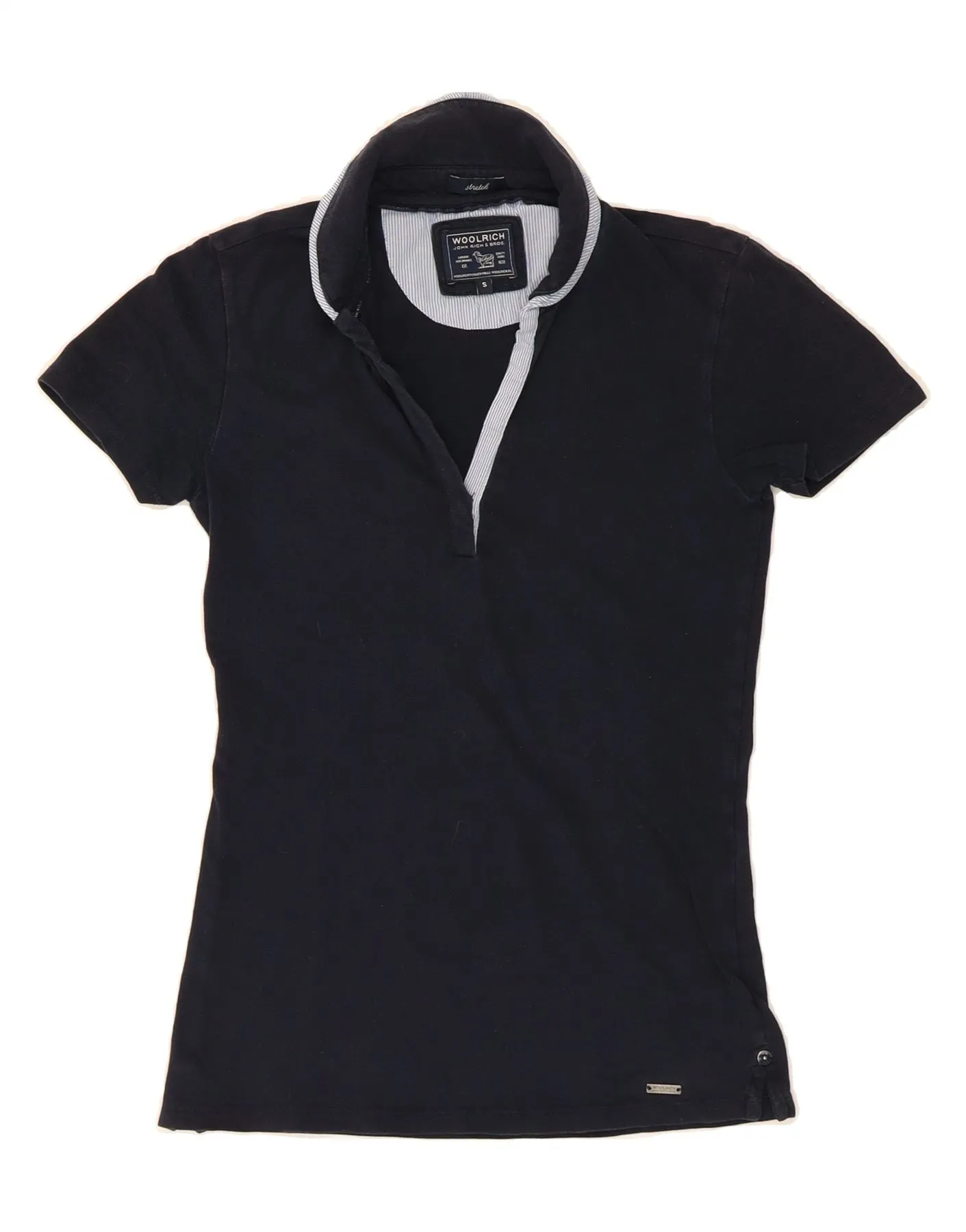WOOLRICH Womens Stretch Polo Shirt UK 8 Small Navy Blue Cotton
