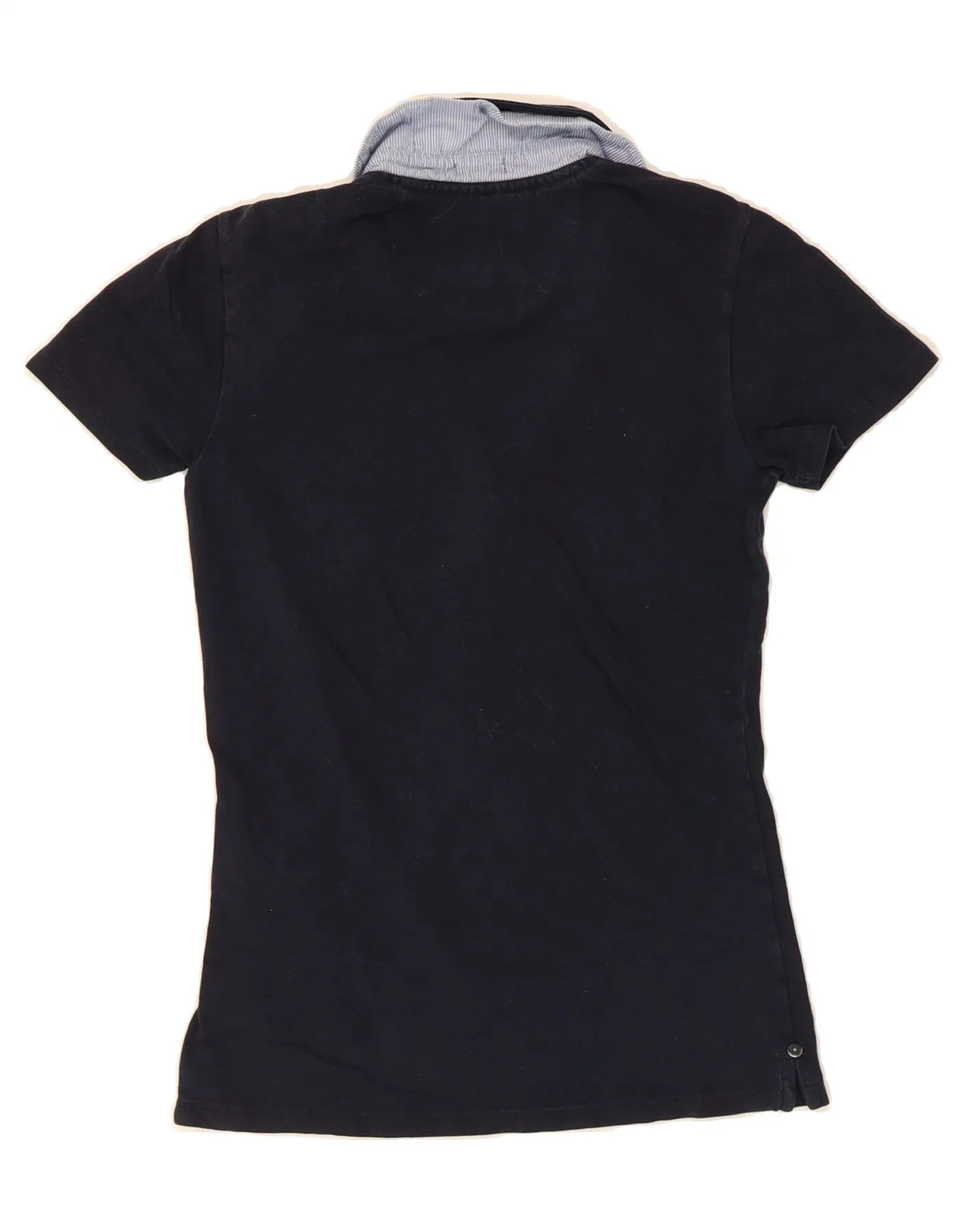 WOOLRICH Womens Stretch Polo Shirt UK 8 Small Navy Blue Cotton