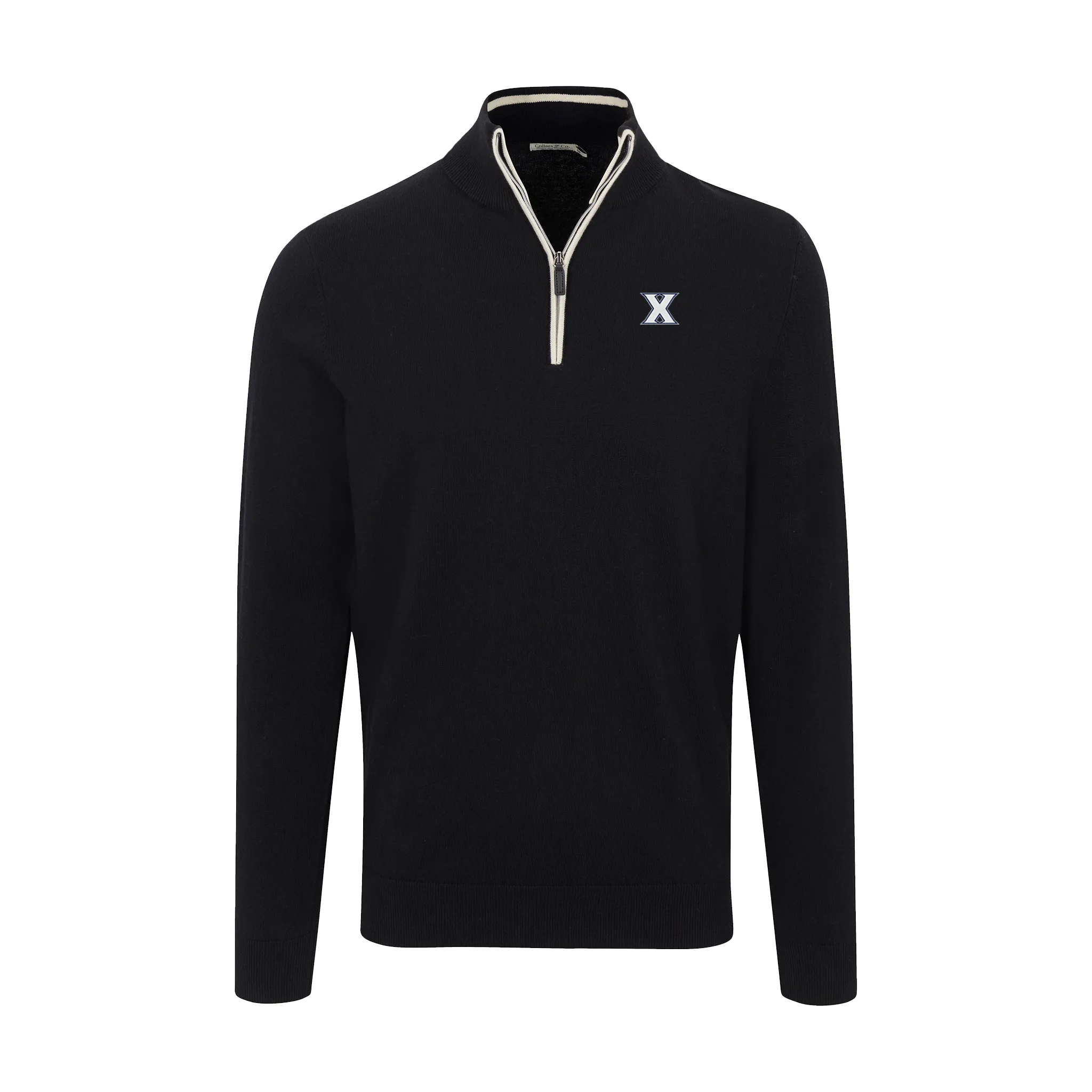 Xavier Black with White Trim Luxury Touch Cotton and Cashmere Quarter Zip Sweater
