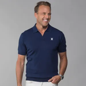 Xavier Maranello Cotton & Silk Buttonless Polo Navy - Tailored Fit
