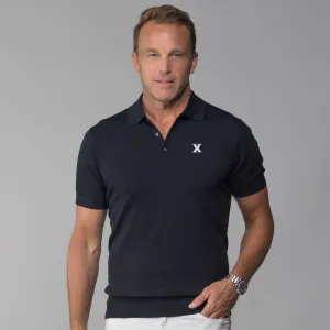 Xavier Maranello Cotton & Silk Three Button Polo Black