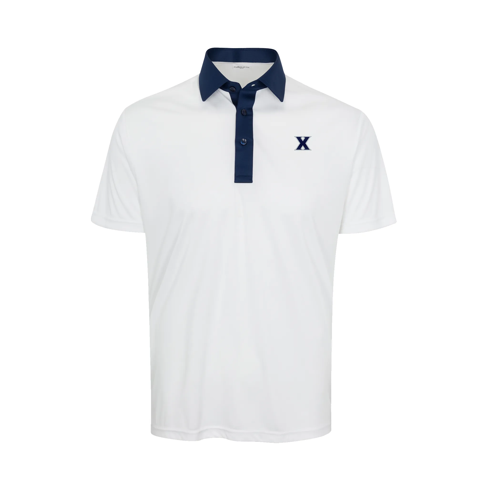 Xavier Semi-Spread Collar Polo Austin White with Navy Accent